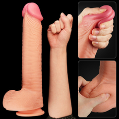 01244 | Pênis Dupla Densidade com Escroto 30,5x5,3 cm Dual Layered Platinum Silicone Cock Bege - LOVETOY - comprar online