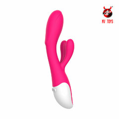 Imagem do 02095 | Vibrador com estimulador de clitoris, possui 3 motores independentes localizados na ponta, e em cada orelha do estimulador de clitóris - NV TOYS