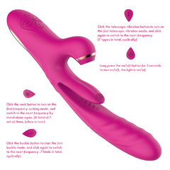 Imagem do 02116 | Vibrador Recarregável em Silicone Cirúrgico com 7 modos de vibração e 7 modos de vai e vem na ponta,7 modos de pulsação no estimulador de Clitóris e 7 modos de vibração no segundo estimulador - OLENA