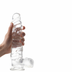 10823 | Pênis Realístico com Ventosa, Possui Glande Pequena e Escroto – GLASSY DILDO – DI-056 na internet