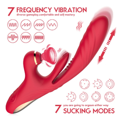 04602 | Vibrador com Estimulador Recarregável com 7 Modos de Vibração, 7 Modos de Vai e Vem e 7 Modos de Pulsação - Daifuni - Vermelho - comprar online