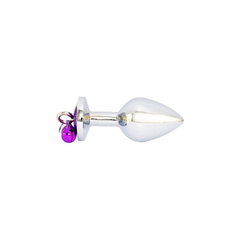 00403 | Plug Anal P em Aço com pedra de Cristal, Sino e Corrente - 7,0 x 3,4 cm - Roxo - E-VARIEDADES