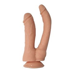 04193 | Prótese Dupla em Forma de Pênis Realístico com Glande, Veias e Ventosa - Dildo Double Penetrator - 21,6 x 3,5 cm e 18,2 x 4,2 cm - Bege - comprar online