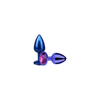 00429 | Plug Anal Cônico em Metal Polido com Joia em sua Base - Tamanho P - Azul com Pedra Roxa
