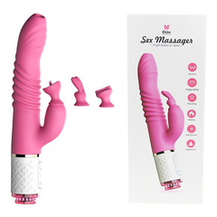 04804 | Vibrador com 7 Modos de Vibrações e Vai e Vem, Estimulador Clitoriano com Detalhe de 3 Peças de Troca e Aquecimento - Dibe Sex Massager - Rosa