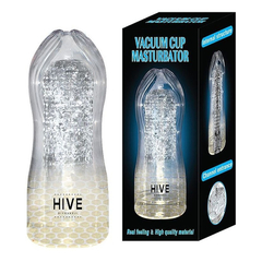 00614 | Masturbador Masculino Escalonado com Espirais Massageadores Internos em Cyberskin Transparente - Vacuum Cup Masturbadtor Hive