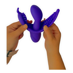 04005 | Vibrador Triplo Em Silicone Cirúrgico com 10 Modos de Vibração e Abertura do Prazer - Aphrodisia Rampant Bunny - Roxo - E-VARIEDADES