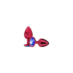 00434 | Plug Anal Cônico em Metal Polido com Joia em sua Base - Tamanho P - Vermelho com Pedra Azul