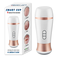 04241 | Masturbador Lanterna Recarregável Com Voz e 10 Modos de Vibrações - Smart Cup - Branco