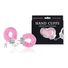 00259 | Algemas Reguláveis em Pelúcia com Chave e Trava de Segurança - Hand Cuffs - 26,8 x 5,1 cm - Rosa