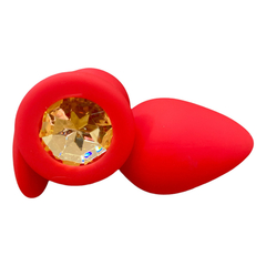 00148 | Plug Anal em Silicone no Formato Joia - Tamanho M - Seamless Butt Plug - Vermelho com Dourado