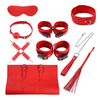 03770 | Kit Bondage com Venda, Algemas, Mordaça, Coleira, Tornozeleira, Guia da Coleira, Distanciador e Chicote - Bondage Kits - Vermelho