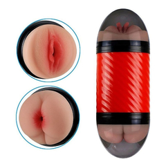 04069 | Masturbador Duplo que Simula Sexo Vaginal e Anal com Texturas Interna - Double Entrance - 15,4 x 6,9 cm - Vermelho - comprar online