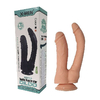 04193 | Prótese Dupla em Forma de Pênis Realístico com Glande, Veias e Ventosa - Dildo Double Penetrator - 21,6 x 3,5 cm e 18,2 x 4,2 cm - Bege