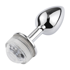 03640 | Plug Anal em Aluminio 6 cm com Luz de Led - 13 Cores e Controle - Tamanho P - E-VARIEDADES