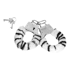 00262 | Algemas Reguláveis em Pelúcia com Chave e Trava de Segurança - Hand Cuffs - 26,8 x 5,1 cm - Zebra