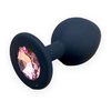 00115 | Plug Anal em Silicone no Formato Joia - Tamanho M - Seamless Butt Plug - Preto com Rosa