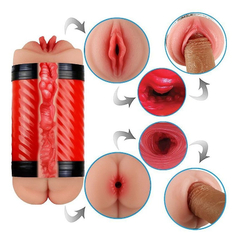 04069 | Masturbador Duplo que Simula Sexo Vaginal e Anal com Texturas Interna - Double Entrance - 15,4 x 6,9 cm - Vermelho - loja online