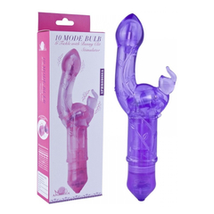 00671 | 10 MODE BULB - VIBRADOR PONTO G EM JELLY COM ESTIMULADOR CLITORIANO EM FORMA DE COELHO E 10 VIBRAÇÕES - 18,5 X 2,8 CM | COR: ROXO