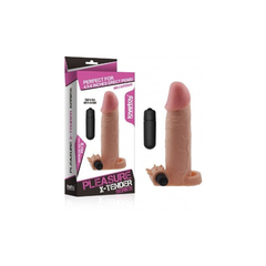 00374 | Capa Peniana Vibratória Extensora com Glande Realística e Anel para Escroto - Pleasure Perfect For 4,5-6 Inches Erect Penis