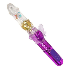 04081 | Vibrador Rotativo Vai e Vem Recarregável com Vibro e Estimulador Clitoriano em Forma de Borboleta - Female Masturbation - 28 x 3,5 cm - Roxo