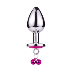 03457 | Plug anal em formato cônico com Pedraria de Cristal Rosa Médio com Guizo