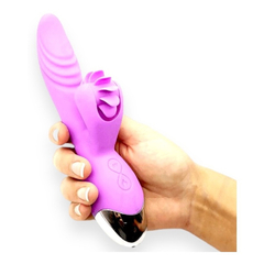 02193 | Vibrador Estimulador de Ponto G e Clitóris com Efeito Simulador de Sexo Oral com Línguas Giratórias em Silicone Soft Touch, 7 Modos de Vibrações e Função de Aquecimento - Dibe Sex Massager - Rosa