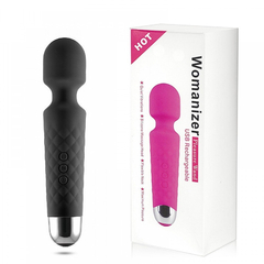 03336 | Womanizer Pleasure Wand - Massageador Recarregável com 20 modos de Vibração e Corpo Texturizado - 19 X 4 cm - Preto