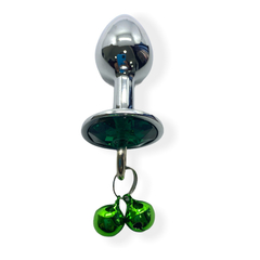 03455 | Plug anal em formato cônico com Pedraria de Cristal Verde com Guizo