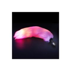 03460 | Plug Anal de Luxo com calda, feito em silicone com luz de LED - Rosa