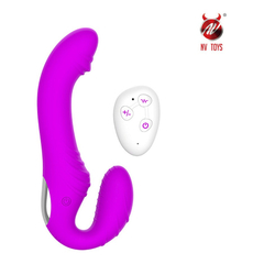 03922 | Penetrador Strapless com Plug Vaginal, Controle Remoto e 10 Níveis de Vibrações - NV Toys Roma - Roxo