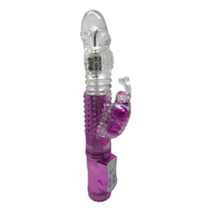 02907 | Vibrador Rotativo Recarregável Sobe e Desce com Estimulador Clitoriano Borboleta e 36 Modos de Vibração - Rosa
