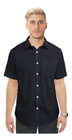 Camisa Manga Corta Lisa Hombre Con Bolsillo NEGRA