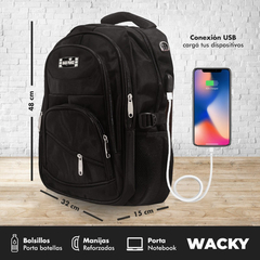 Mochila Usb Hombre 18" Wacky Negra - comprar online