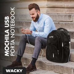 Mochila Usb Hombre 18" Wacky Negra - Wacky Indumentaria