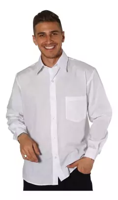 Camisa Manga Larga Lisa Hombre Con Bolsillo BLANCO