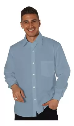 Camisa Manga Larga Lisa Hombre Con Bolsillo AZUL ACERO