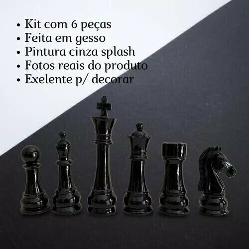 Decoração Peças De Xadrez Preto Rei E Rainha Escultura Grande