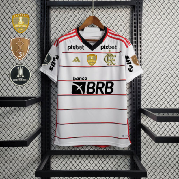 Camisa Flamengo II 23/24 - Patrocínios + Patch Libertadores Torcedor Adidas  Masculina - Branco