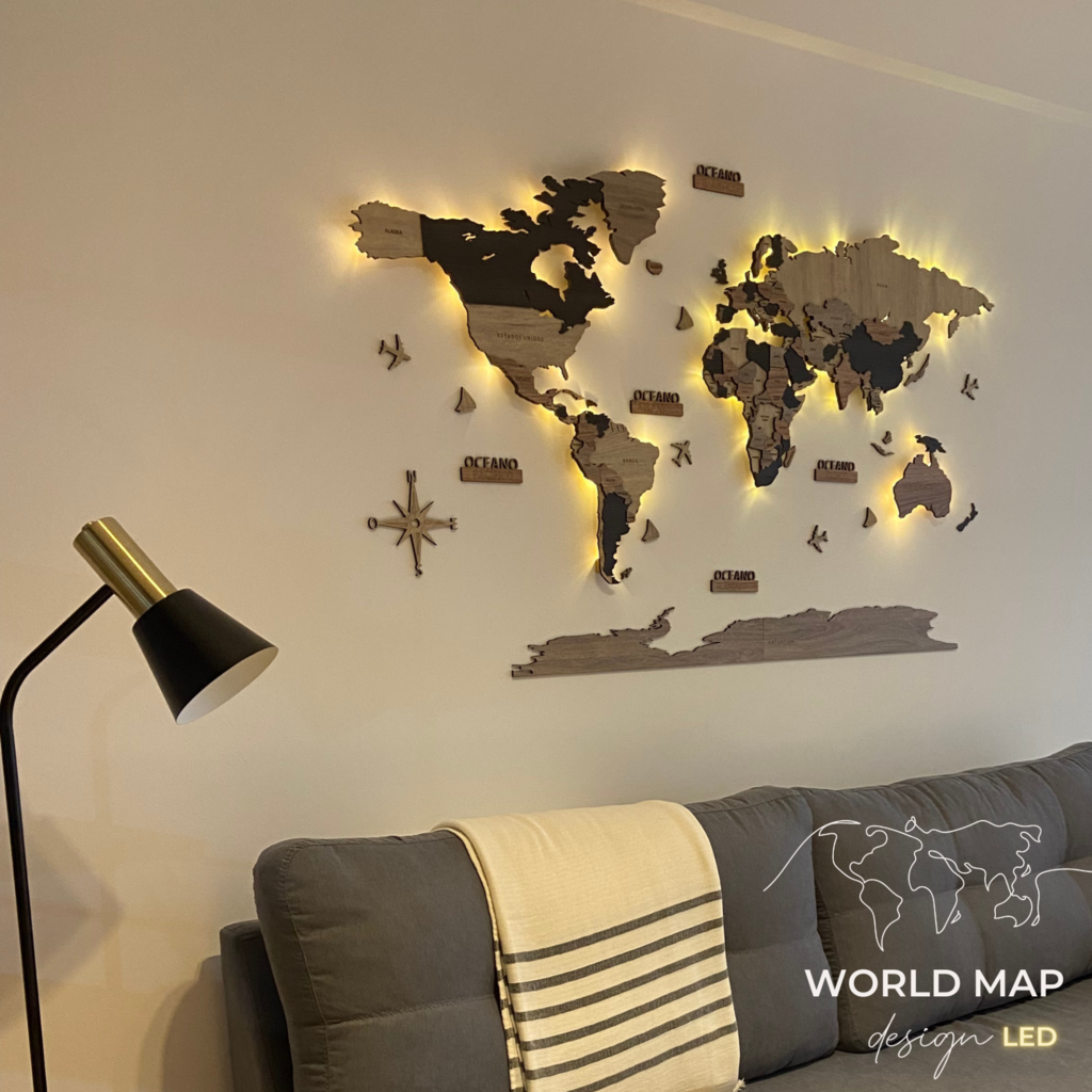 Mapa de madera del mundo para pared - Mapamundi