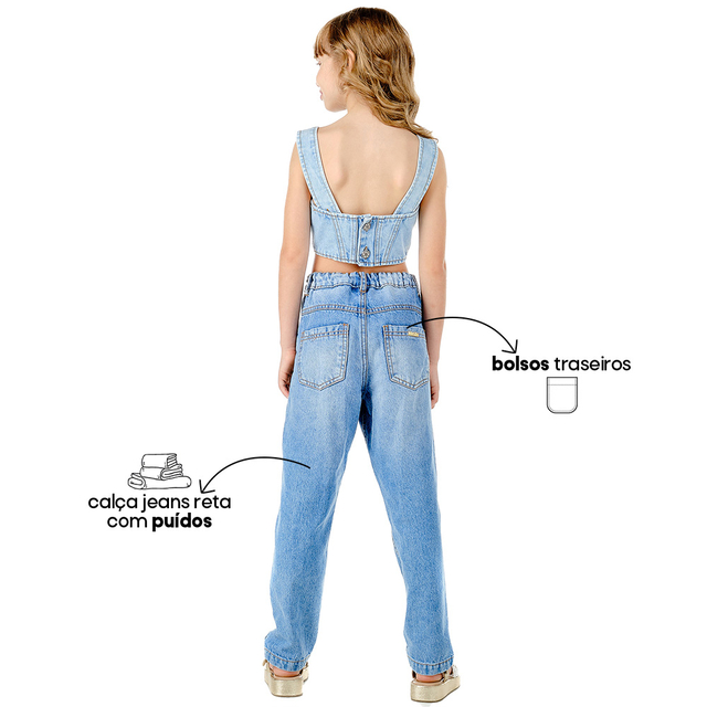 Calça Feminina Infantil Jeans Modelagem Cenoura Luluzinha