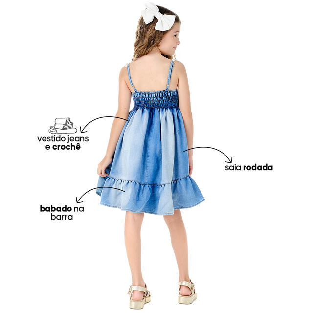 Vestido Crochê e Tecido (Li)  Roupa Infantil para Menina Crochê