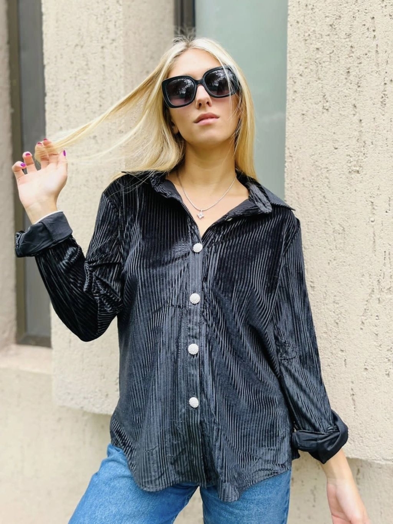 Camisa Channel Chifon boton brillante hta XL Art K306