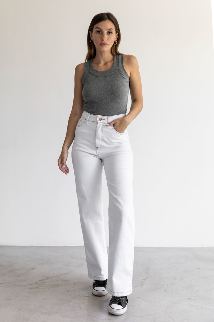 Pantalon blanco recto mujer hotsell