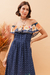 Vestido Longo Flor De Outono Azul Marinho na internet