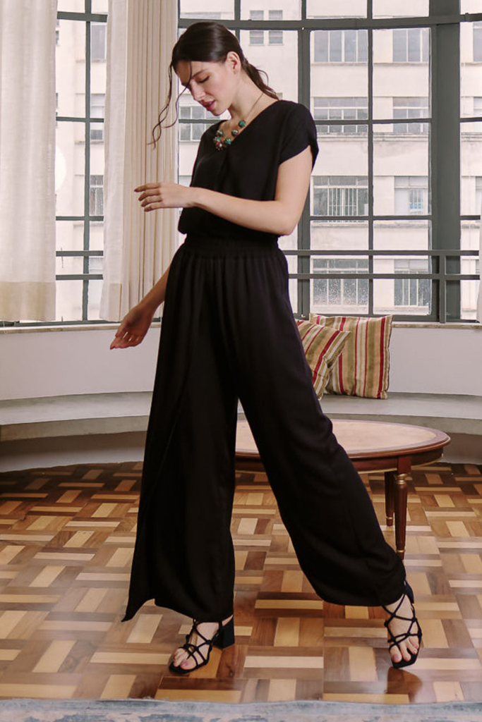Calça pantalona envelope preta sales