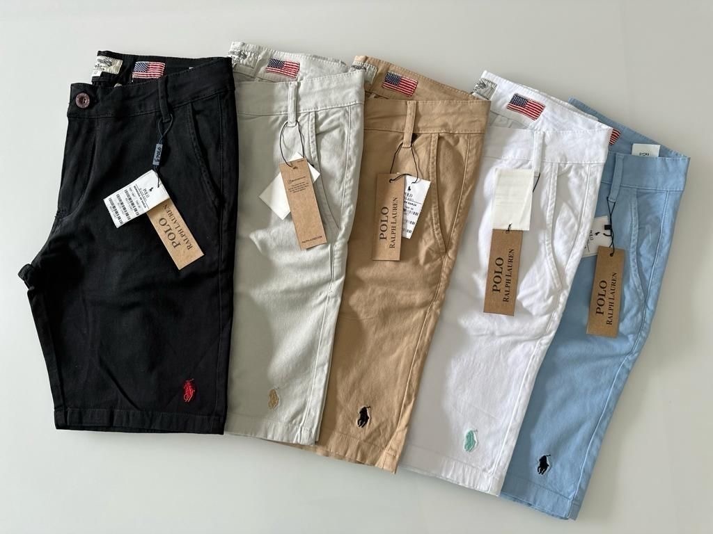 Bermuda Ralph Lauren Masculina Sarja Strech Slim Preta Pony Vermelho