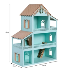 Casinha De Boneca Verde Mdf + 36 móveis + parquinho + nome Led - LOPES MDF