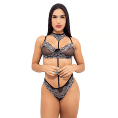 Conjunto Geovana - Em Tule Preto e Branco e Acessório