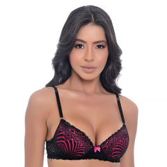 Conjunto Melissa - Com Bojo Em Preto e Rosa - Sensações SS